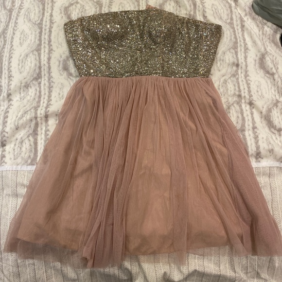 Size 12-14 Aiden mattox strapless beaded pink cocktail dress with tule - Picture 6 of 6